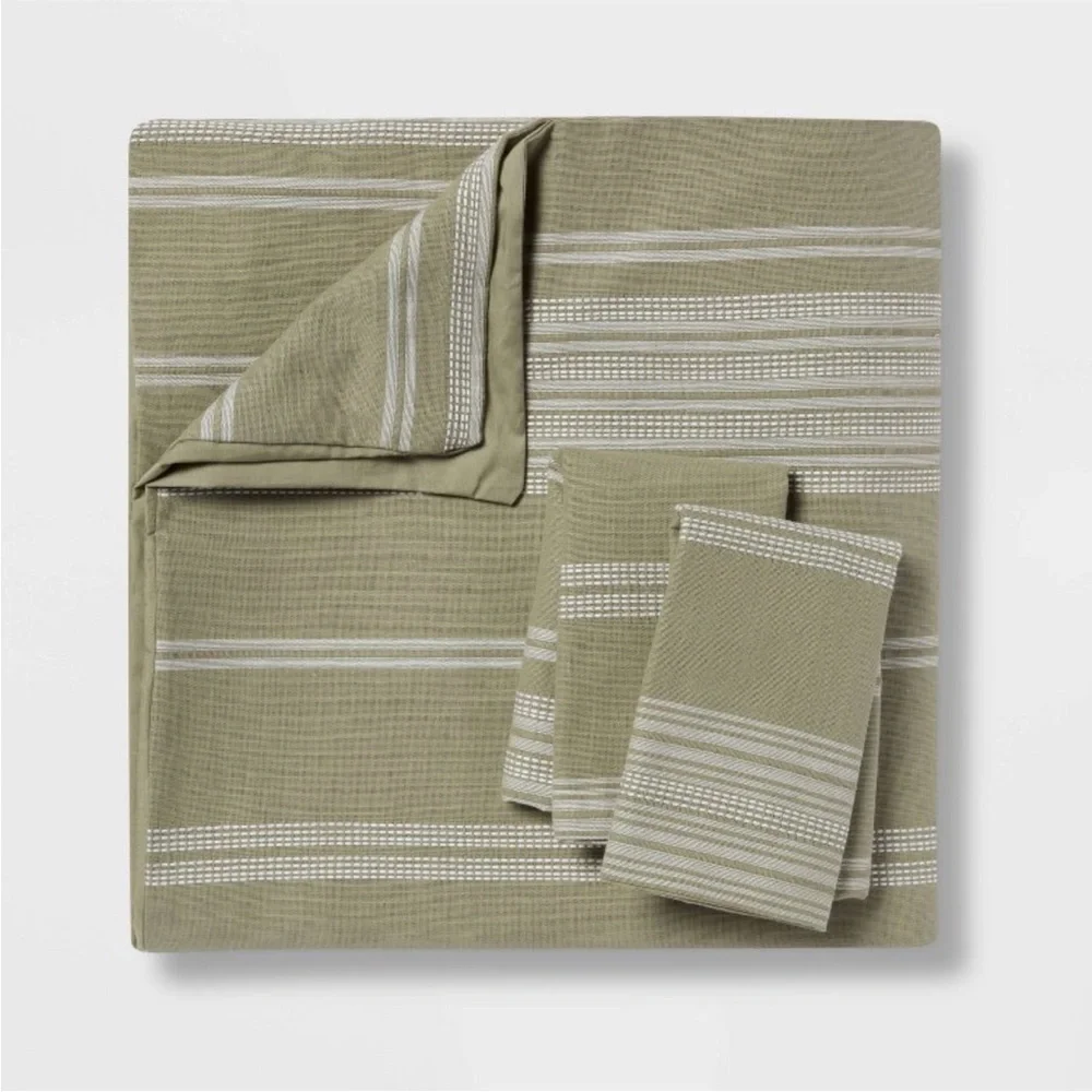 THRESHOLD NEW cotton woven stripe duvet cover & sham set -khaki -full/queen